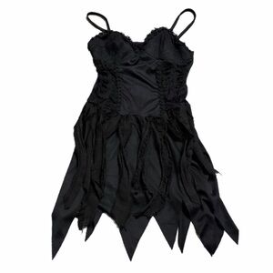 90s Y2K European Vintage Unique Gothic Choppy Hem Lace Embroidery Corset Slip S